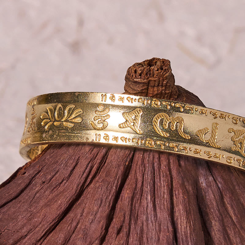 Wear FengShui Six True Words 'om Mani Padme Hum' Heart Sutra Lotus Copper Brass Peace Cuff Bracelet Bangle