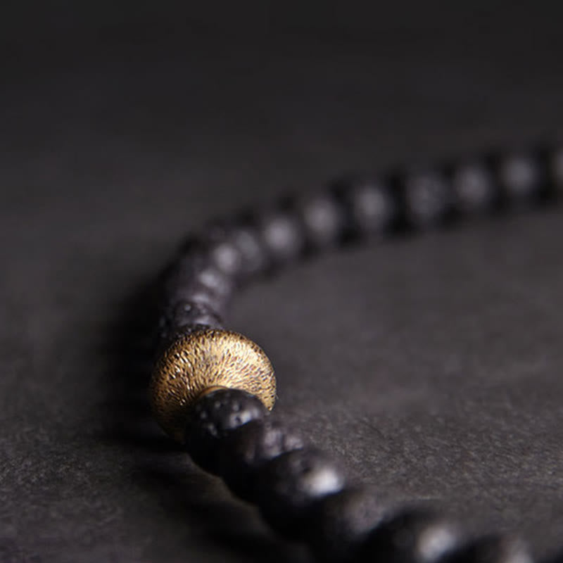 Wear FengShui Vintage Lava Rock Three-eyed Dzi Bead Copper Brass Beads Double Wrap Healing Bracelet