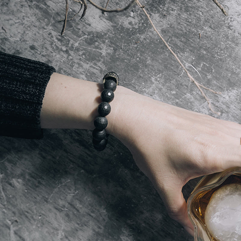 Wear FengShui Matte Frosting Black Onyx Copper Brass Protection Bracelet