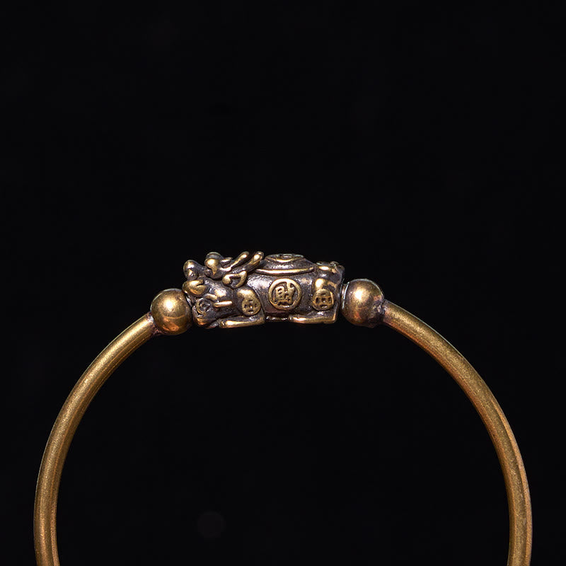Wear FengShui Pi Xiu Carrying Compass Fu Character Copper Brass Luck Wealth Bracelet Bangle