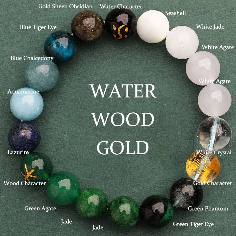 Wear FengShui Five Elements Various Agate Crystal Sun Stone Wisdom Bracelet