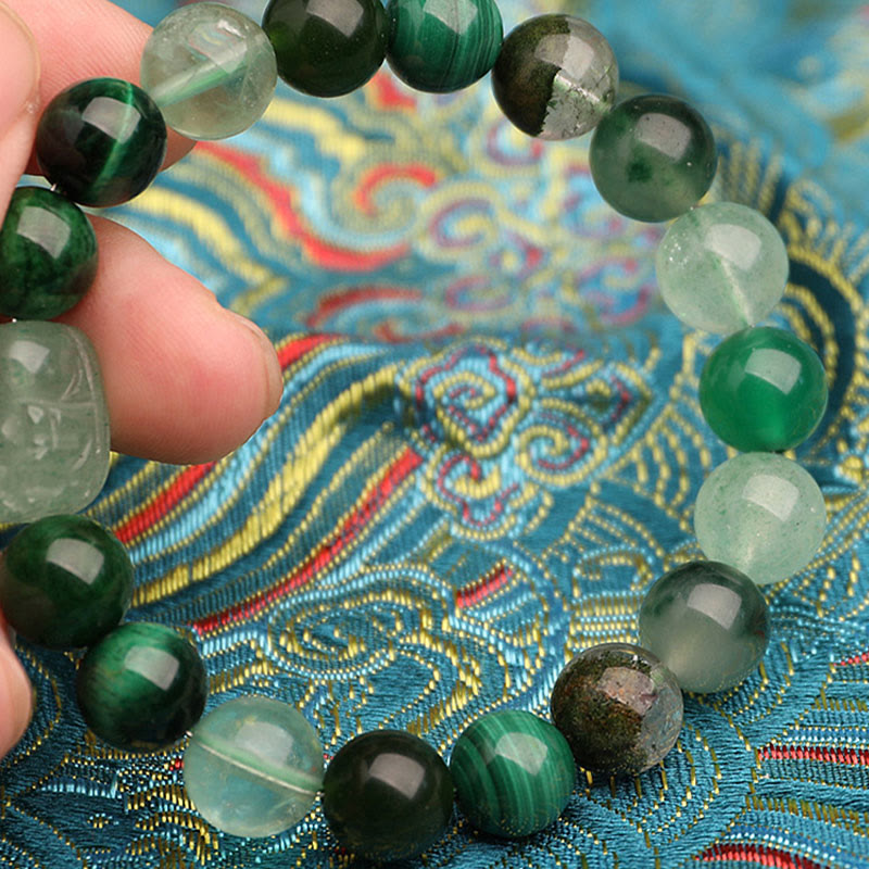 Wear Fengshui Five Elements Various Agate Crystal Green Strawberry Quartz Moss Agate Green Phantom Luck Bracelet