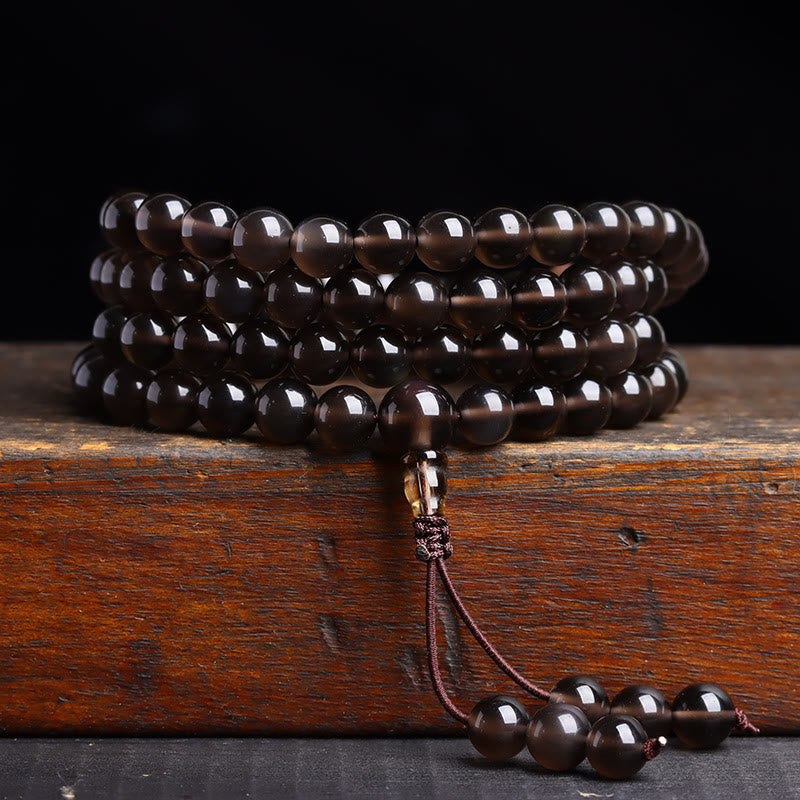 Wear FengShui 108 Mala Beads Black Obsidian lce Obsidian Fulfilment Bracelet