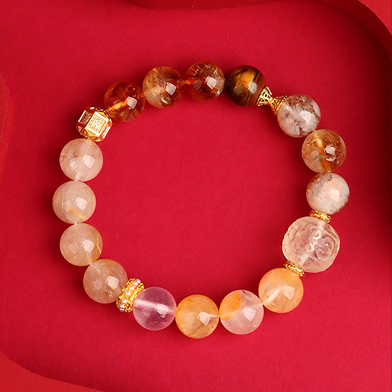 Wear FengShui Five Elements Various Agate Crystal Green Phantom Rutilated Quartz Green Grape Agate Malachite Luck Bracelet