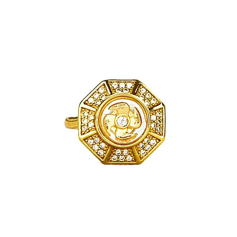 Wear FengShui Gold Plated Copper Windmill Feng Sheng Shui Qi Luck Wealth Adjustable Ring