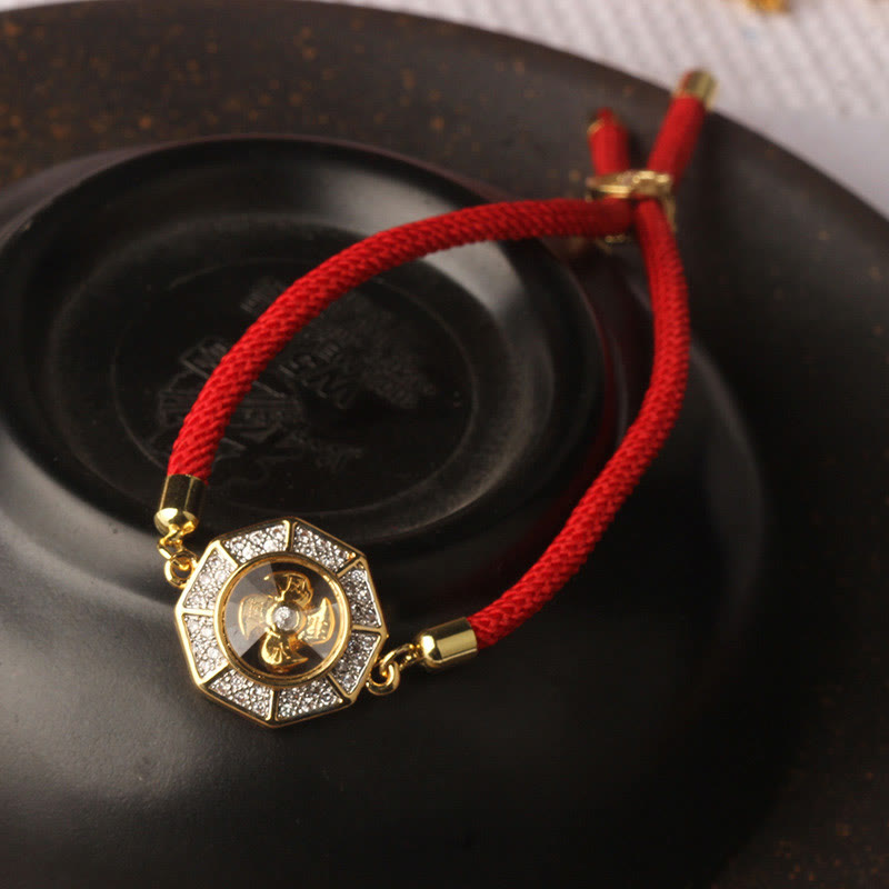 Wear FengShui Copper Brass Rotatable Windmill Feng Sheng Shui Qi Red String Faith Braided Bracelet