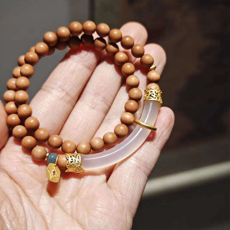 Wear FengShui Sandalwood Gray Agate Chalcedony Cuff Half Bracelet Bangle
