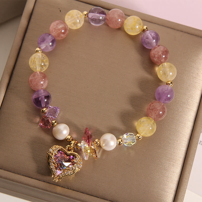 Wear FengShui Red Tiger Eye Citrine Amethyst Heart Calm Bracelet