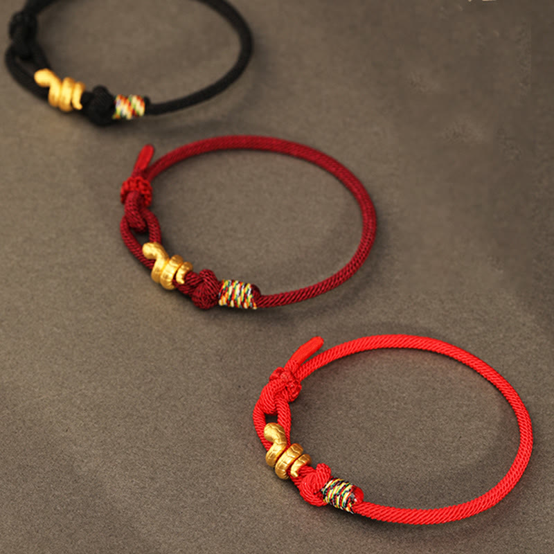 Wear FengShui 999 Gold Year of the Snake Design Handmade Luck Protection Rope Braided Bracelet