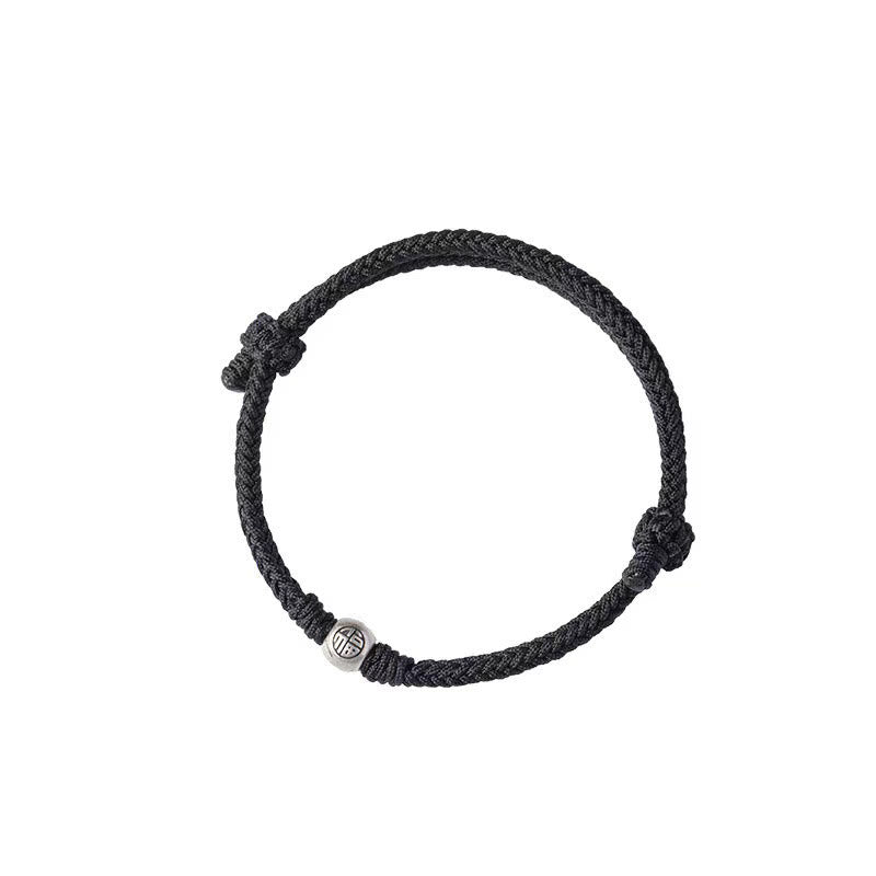 Wear FengShui Handmade String 925 Sterling Silver Fu Bead Braided Fortune Bracelet