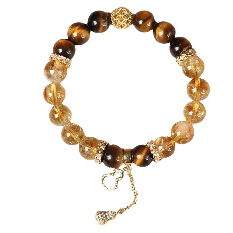 Wear FengShui Natural Tiger Eye Citrine Beads Fortune Gourd Strength Bracelet