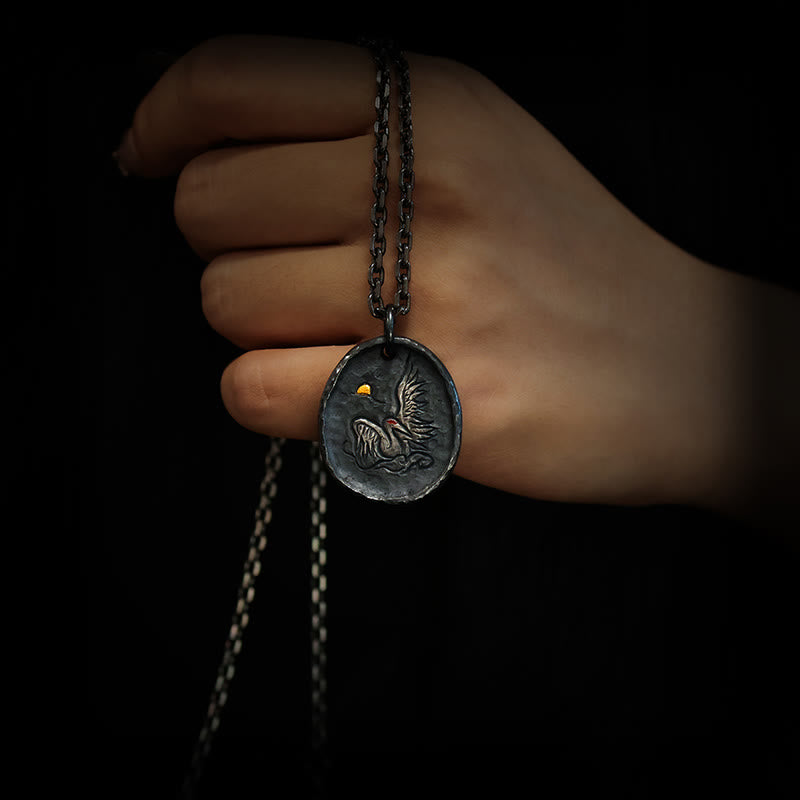 Wear FengShui 999 Sterling Silver 24k Gold Crane Auspicious Clouds Balance Necklace Pendant