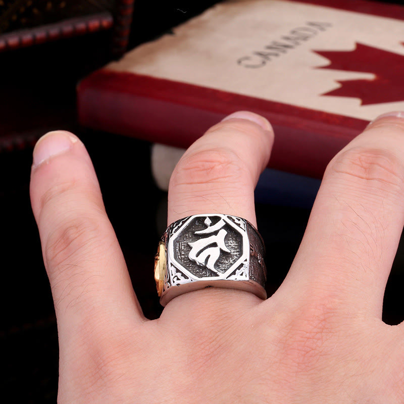 Wear FengShui Tibetan Titanium Steel Greeting Hand Sword Sign Sanskrit Balance Ring