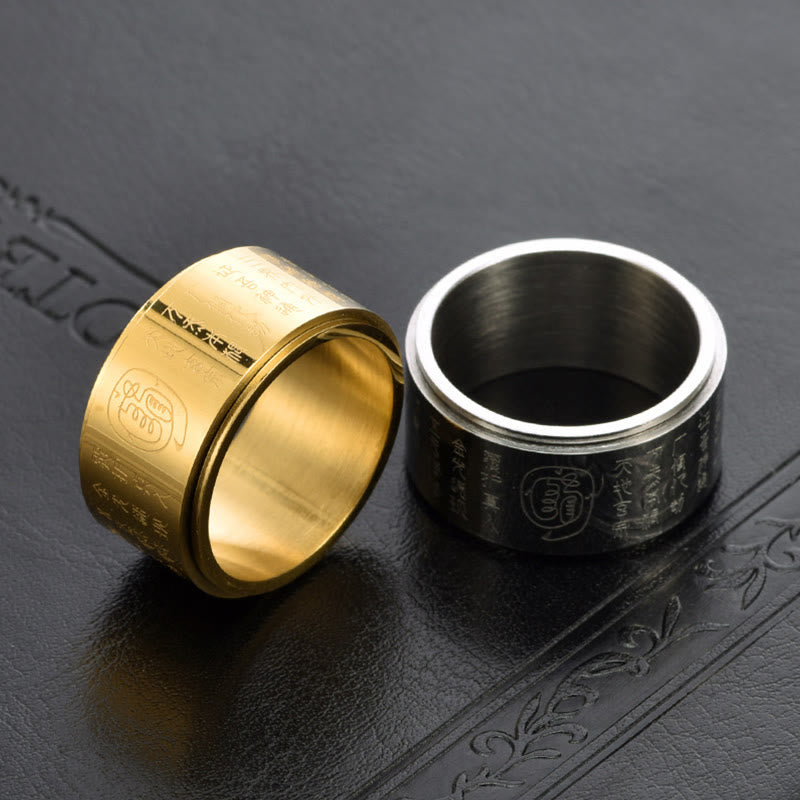 Wear FengShui Tibetan Golden Light Mantra Titanium Steel Smooth Surface Spinner Balance Ring