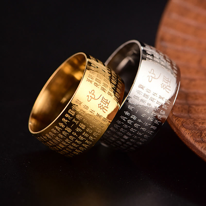 Wear FengShui Tibetan Seal Heart Sutra Titanium Steel Balance Ring