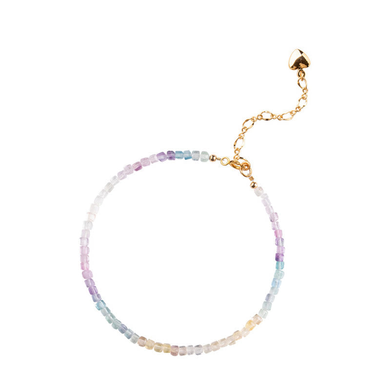 Wear FengShui 2.5mm Fluorite Ultra-thin Beads 14k Gold Plated Copper Heart Power Bracelet
