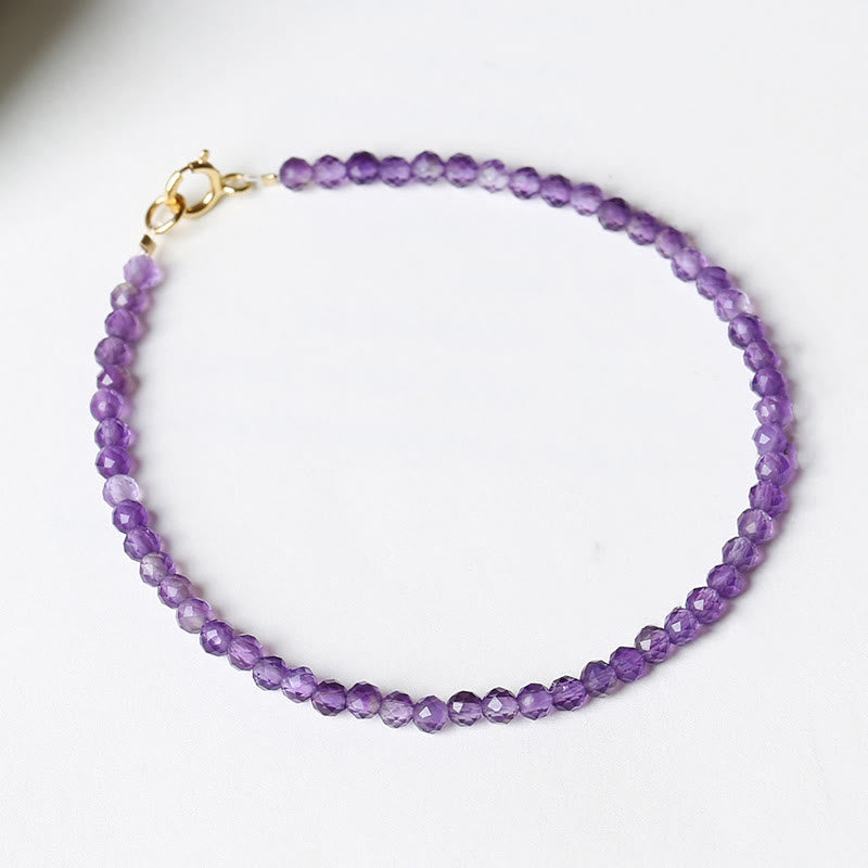Wear FengShui 3mm Natural Amethyst Ultra-thin Beads 14k Gold Plated Copper Spiritual Awareness Bracelet