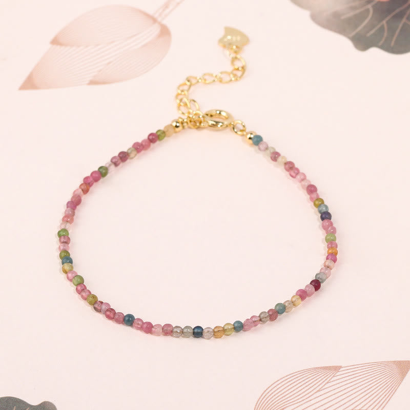 Wear FengShui 2mm Multicolor Tourmaline Ultra-thin Beads 14k Gold Plated Copper Wisdom Bracelet