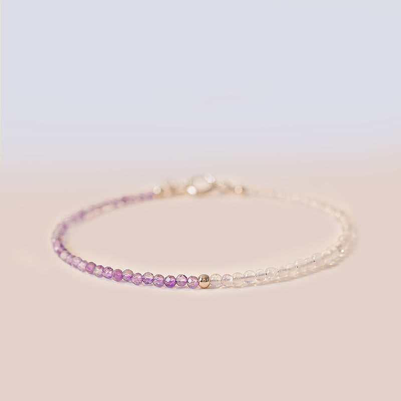 Wear FengShui 2.5mm Natural Amethyst Ultra-thin Beads 14k Gold Plated Copper Inner Peace Bracelet