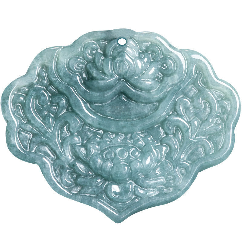 Wear FengShui Lotus Pattern Carved Jade Abundance Prosperity Necklace Rope Pendant