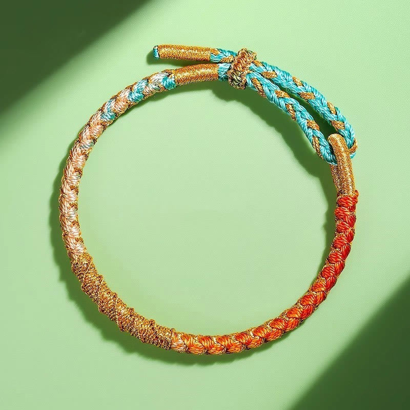 Wear FengShui Tibetan Colorful Gold Thread Dragon Scale Knot Protection Braided Bracelet