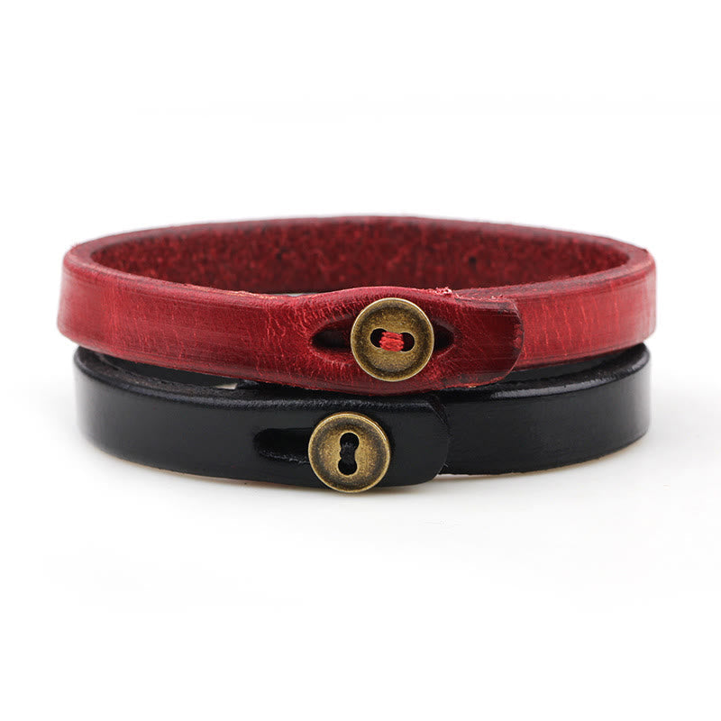 Wear FengShui Vintage Plain Leather Button Buckle Confidence Bracelet