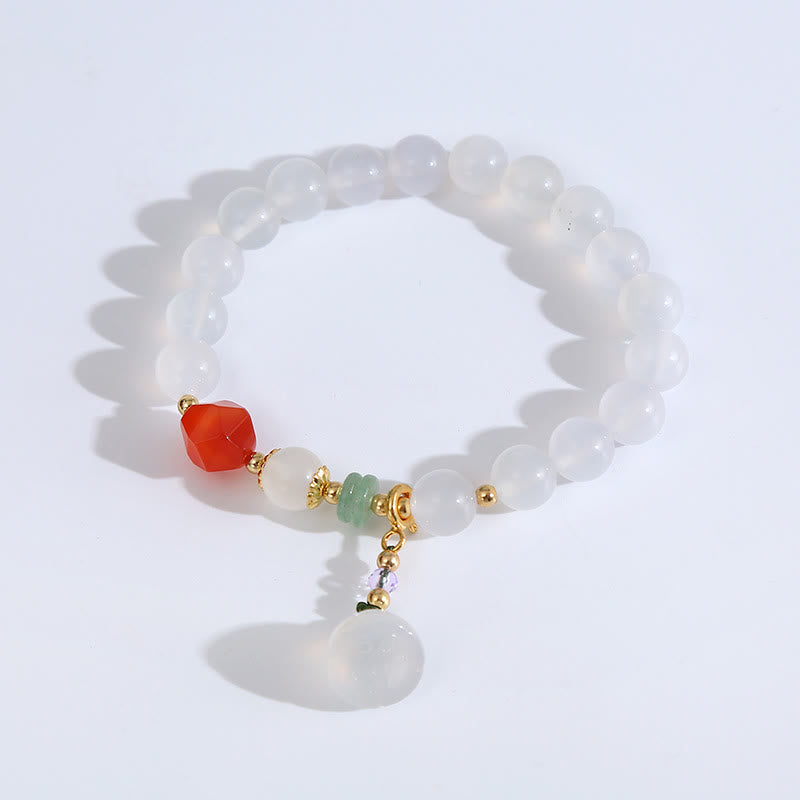 Wear FengShui White Agate Red Agate Lotus Pod Charm Luck Bracelet