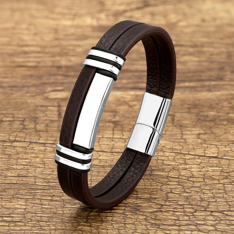 Wear FengShui Brown Leather Titanium Steel Buckle Balance Bracelet