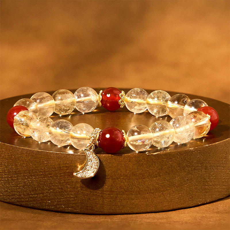 Wear FengShui Citrine Red Agate Moon Prosperity Bracelet