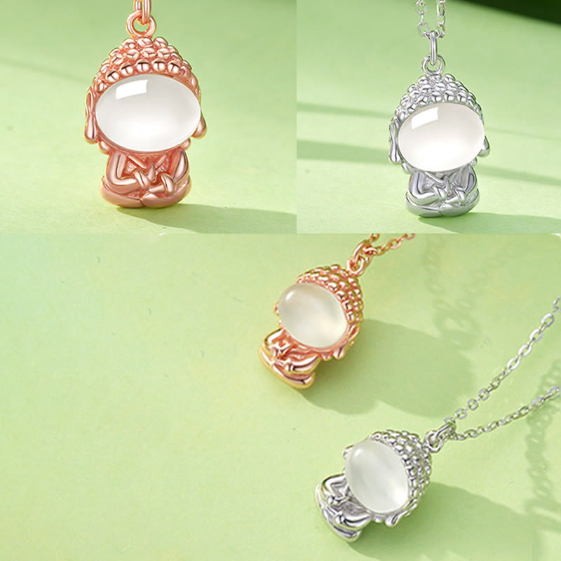 Wear FengShui 925 Sterling Silver Chalcedony Formless Buddha Positive Necklace Pendant