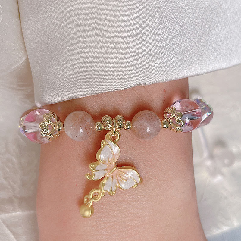 Wear FengShui Natural Amethyst Sun Stone Butterfly Peace Bracelet