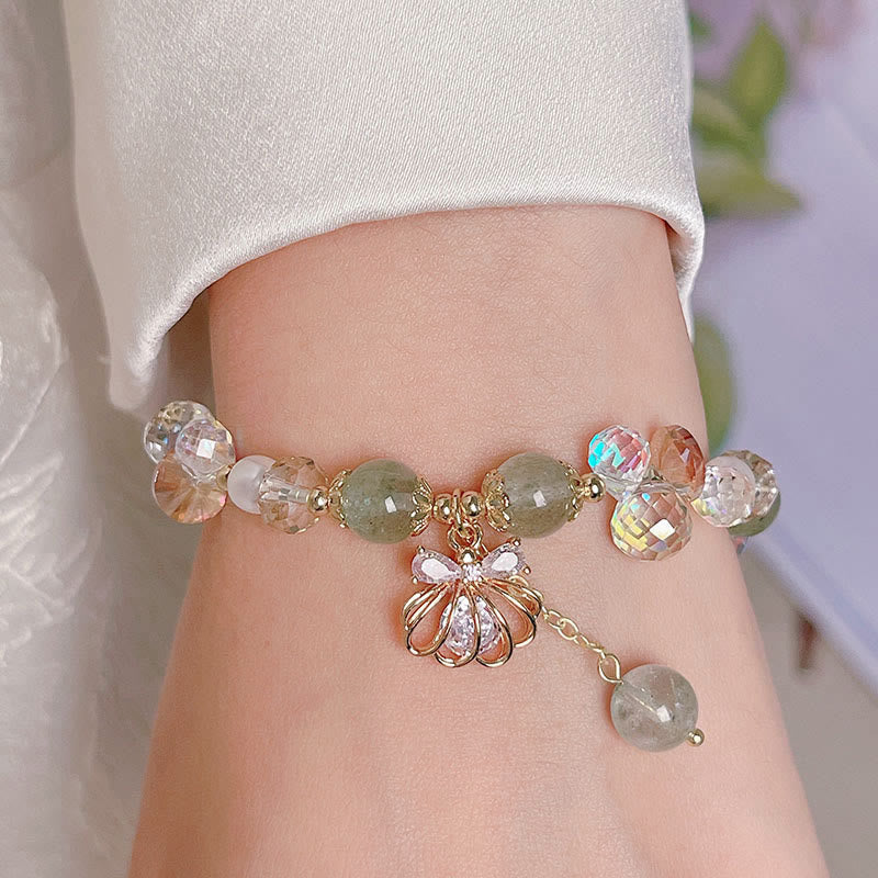 Wear FengShui Natural Strawberry Quartz Pearl Shell Positive Bracelet