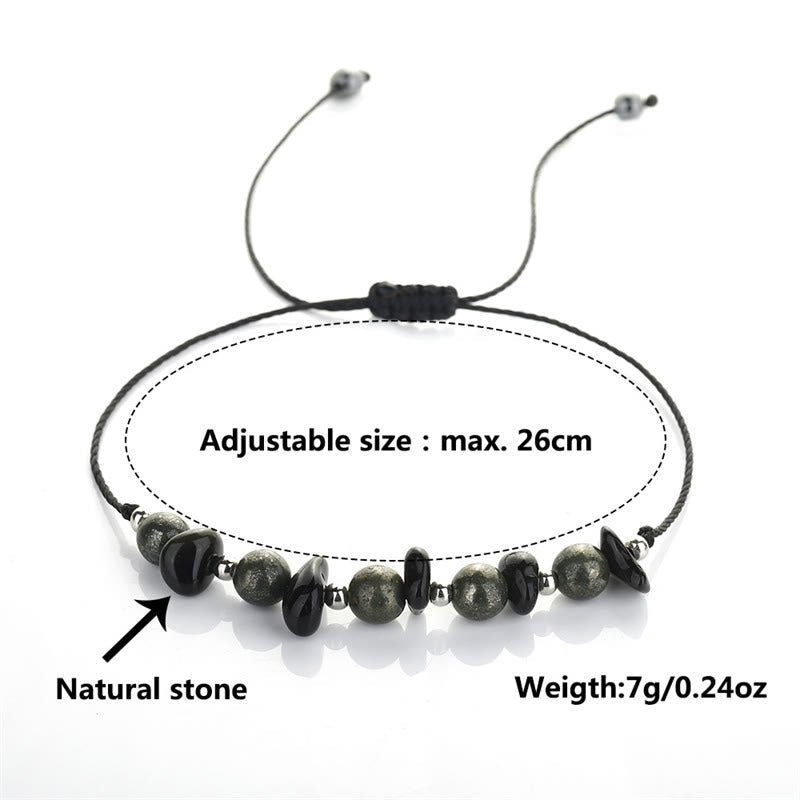 Wear FengShui I Am Protected Iron Pyrite Black Obsidian Fulfillment Bracelet