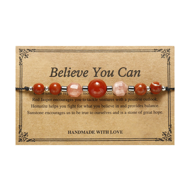 Wear FengShui Believe You Can Carnelian Red Jasper Hematite Sun Stone Positive Bracelet