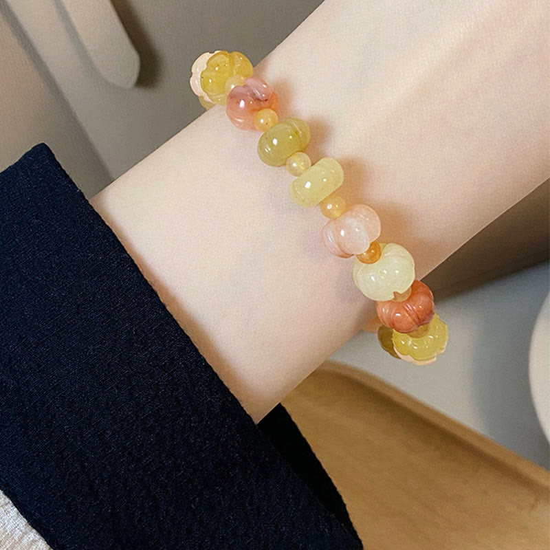 Wear FengShui Golden Silk Jade Pumpkin Beads Wealth Luck Bracelet