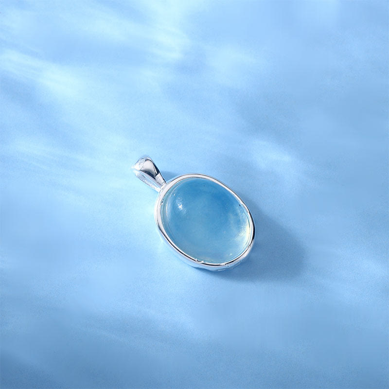 Wear FengShui 925 Sterling Silver Aquamarine Healing Clavicle Chain Necklace Pendant