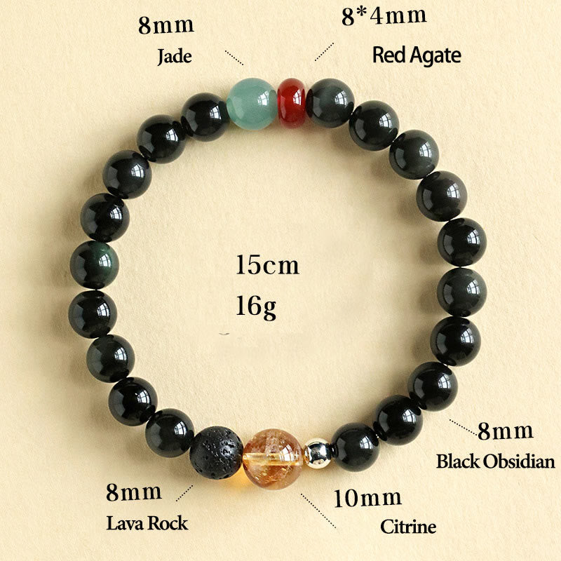 Wear FengShui Natural Black Obsidian Beads Strength Fulfillment Bracelet