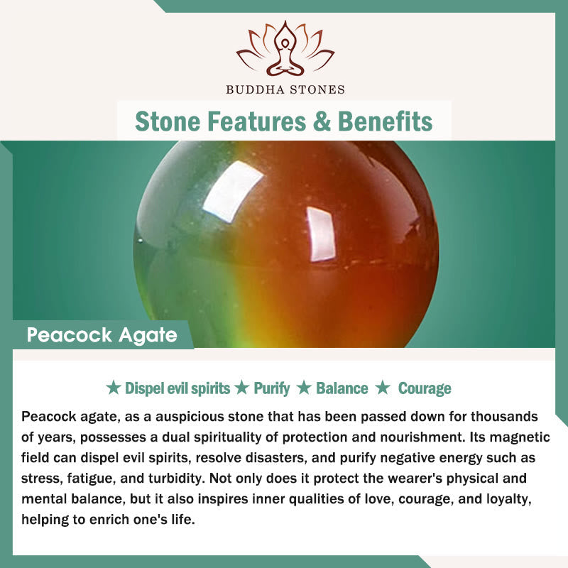 Wear FengShui Natural Colorful Peacock Agate Courage Purify Bracelet