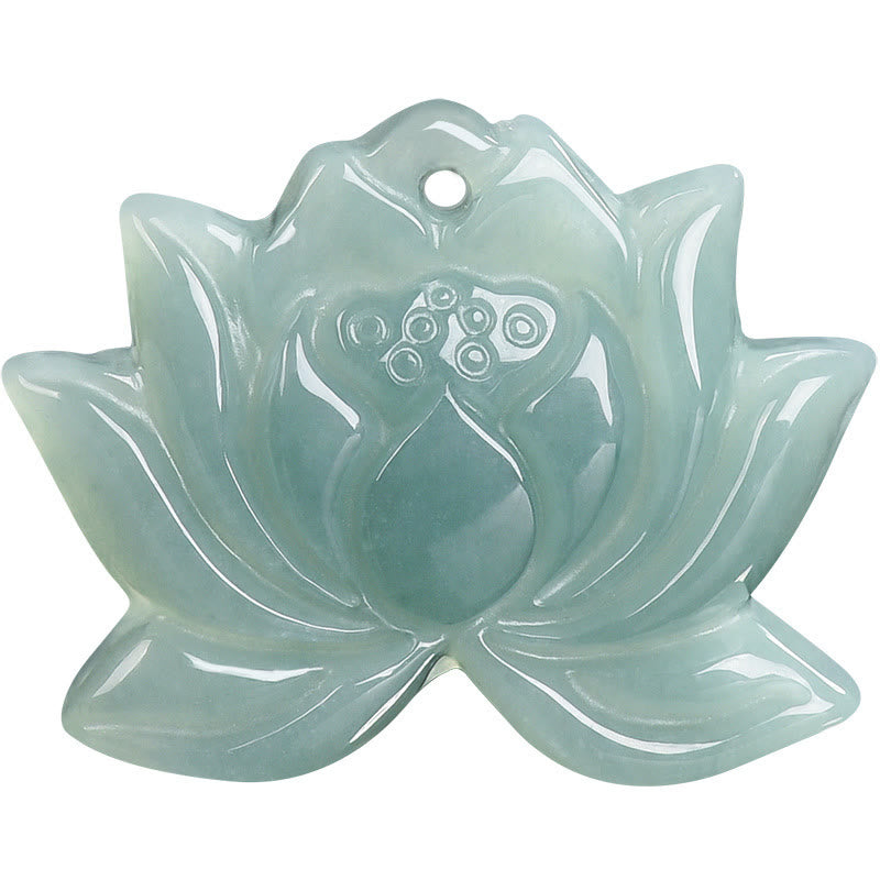 Wear FengShui Lotus Flower Pattern Carved Jade Prosperity Necklace Pendant