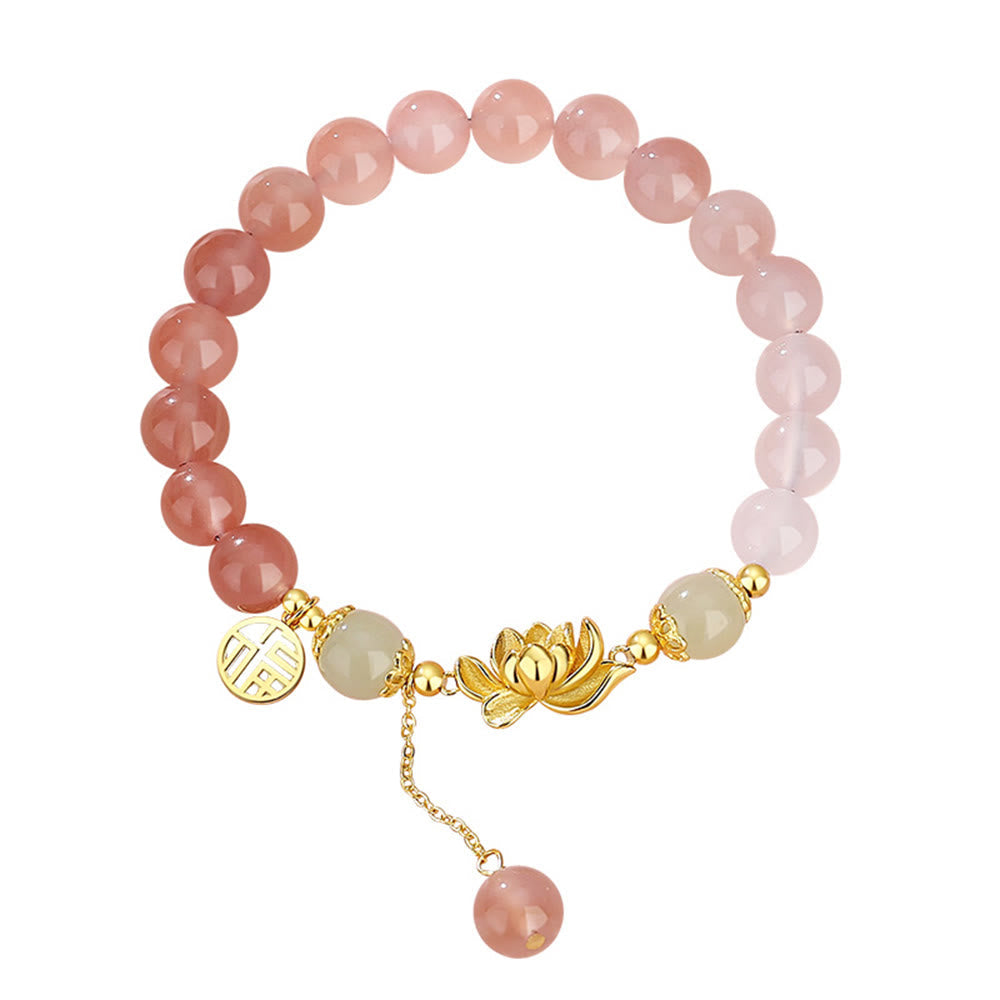 Wear FengShui 925 Sterling Silver Natural Gradient Agate Hetian Jade Lotus Fu Character Enlightenment Bracelet