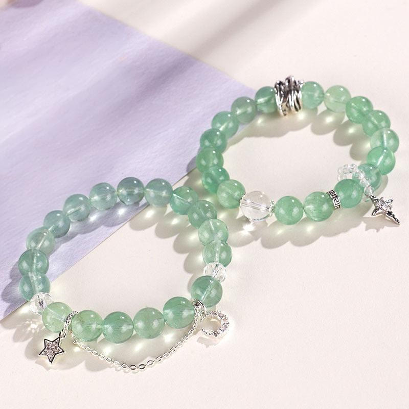 Wear FengShui Green Fluorite Beads Moon Star Peace Bracelet