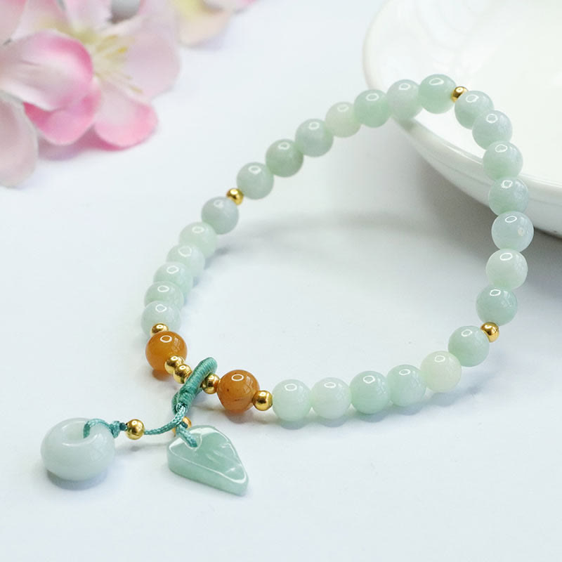 Wear FengShui Jade Beads Leaf Peace Buckle Prosperity Bracelet
