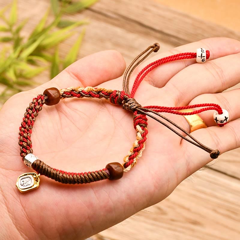 Wear FengShui Handmade Tibetan Zakiram Goddess Of Wealth Wood Protection Braided Bracelet