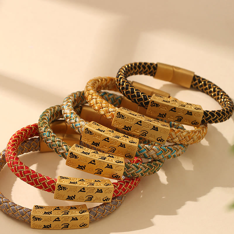 Wear FengShui Tibetan Om Mani Padme Hum Various Colors Rope Gold Thread Diamond Knot Luck Buckle Bracelet
