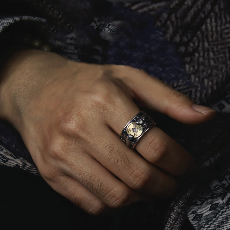 Wear FengShui Adjustable Opening 925 Sterling Silver Lucky Koi Fish Copper Coin Auspicious Clouds Wealth Ring