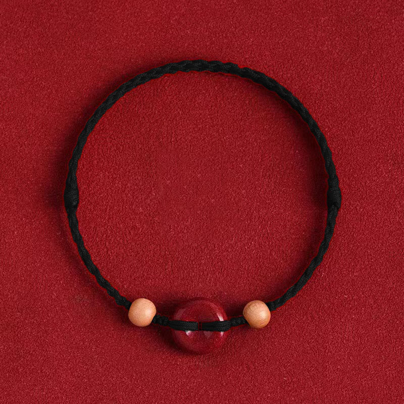Wear FengShui Peach Wood Peace Buckle Cinnabar Wealth String Bracelet Anklet