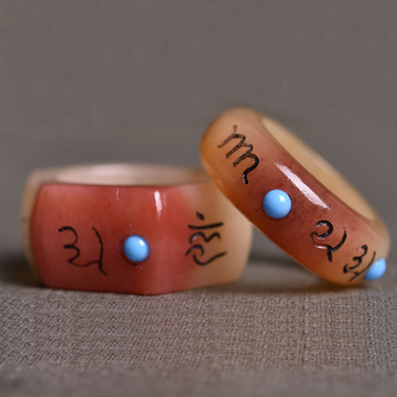 Wear FengShui Camel Bone Om Mani Padme Hum Carving Protection Ring