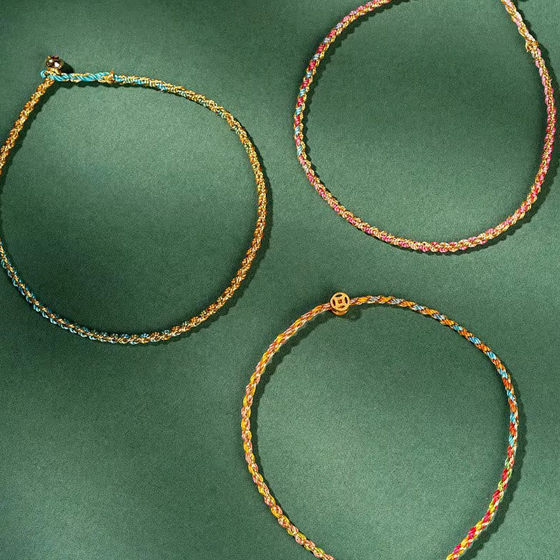 Wear FengShui Colorful Rope Luck Coin Bead Abundance Extra Thin Braided Bracelet
