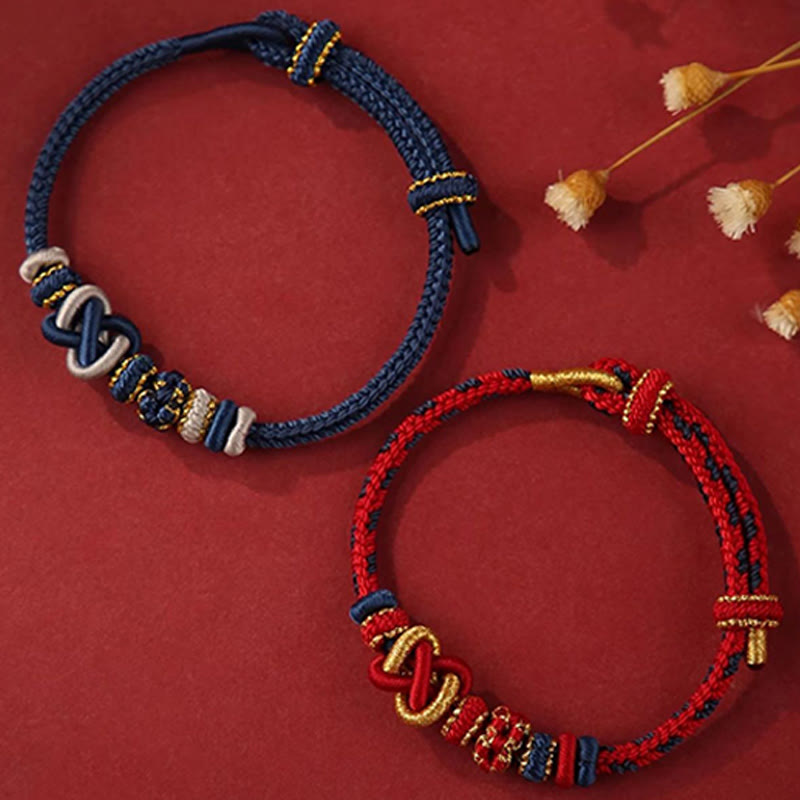 Wear FengShui Handcrafted Peach Blossom Peace Knot Colorful Rope Adjustable Bracelet