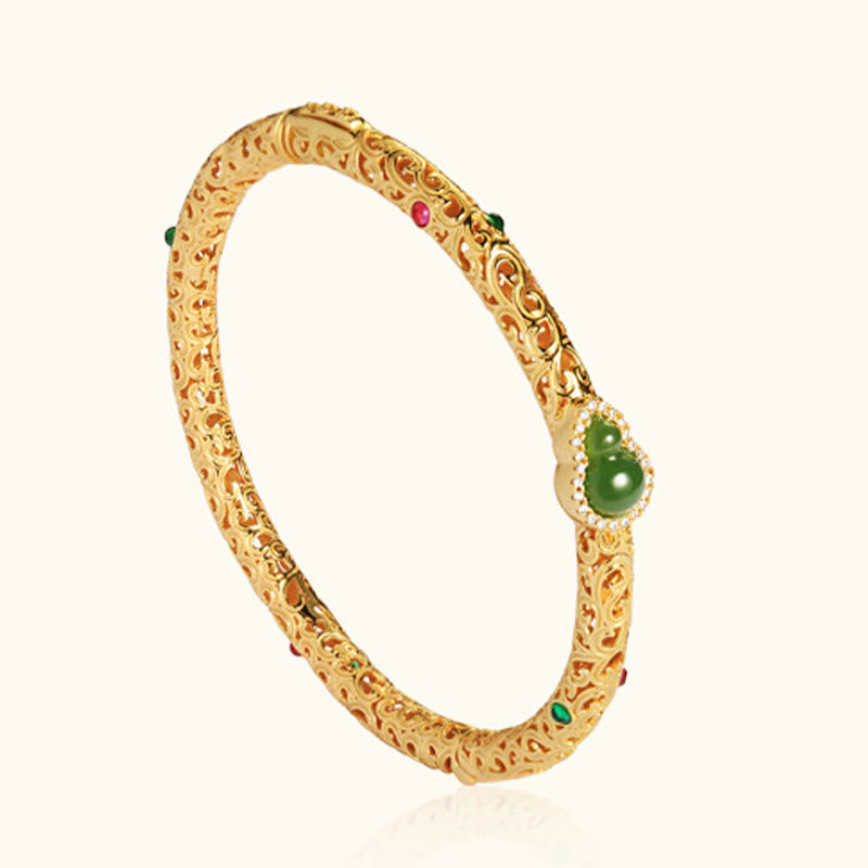 Wear FengShui "Sending Health and Good Fortune" Cyan Jade Copper Bangle Includes Gift Message Card